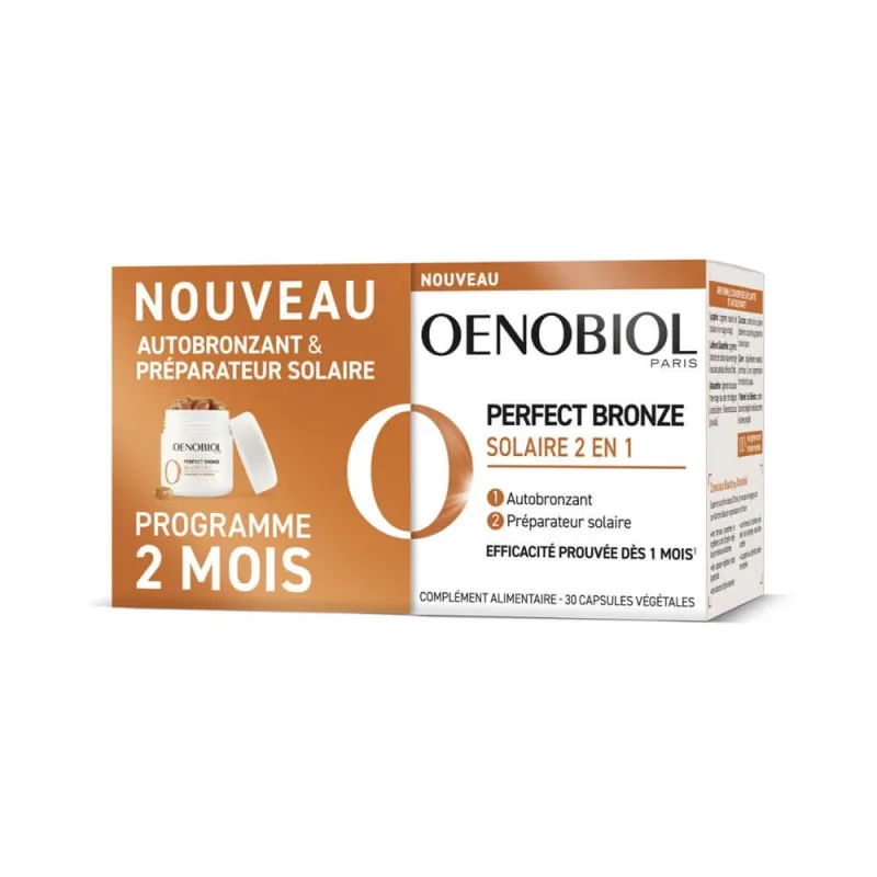 Autobronzant și protecție solară Oenobiol Perfect Bronze I Solaire 2 în 1, 60 capsule, Cooper — preț și oferte