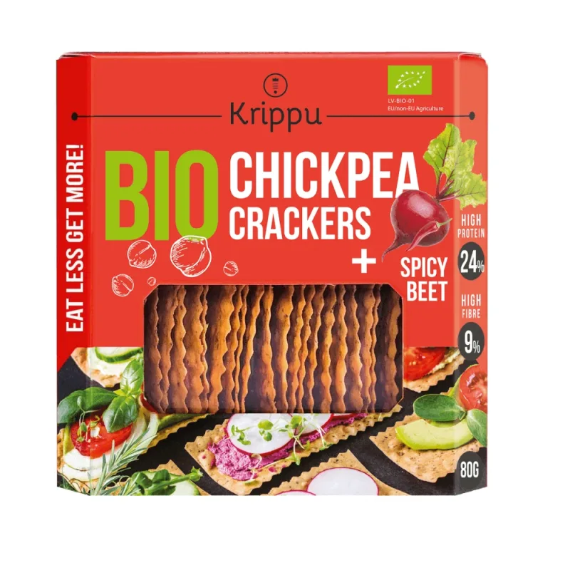 Crackers Bio din naut cu sfecla picanta, 80 g, Krippu — preț și oferte