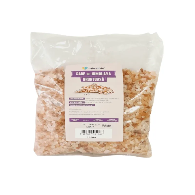 Sare roz de Himalaya grunjoasa iodata, 1000 g, Nature4Life — preț și oferte