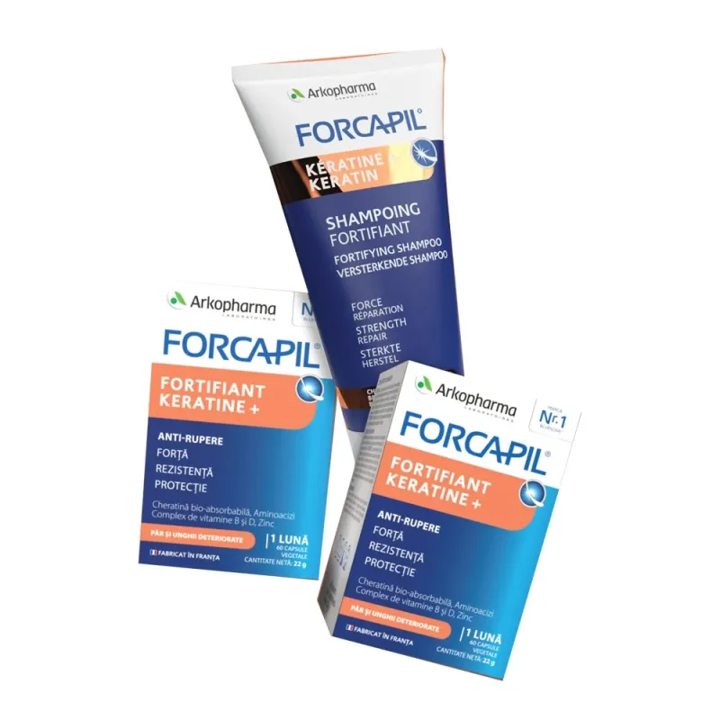 Pachetul Forcapil Fortifiant Keratine+ : 2 cutii x 60 capsule vegetale + șampon 200 ml, Arkopharma — preț și oferte