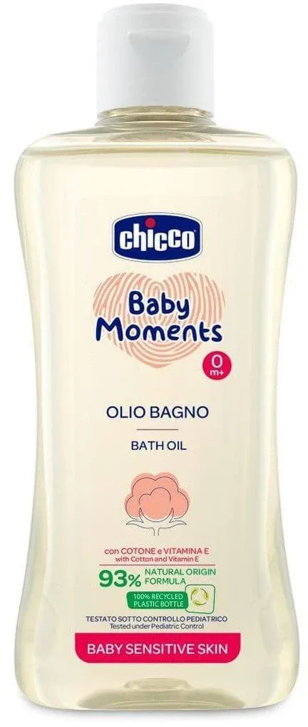 Chicco Baby Moments Sensitive 93% ulei de baie natural cu bumbac și vitamina E 200 ml — preț și oferte