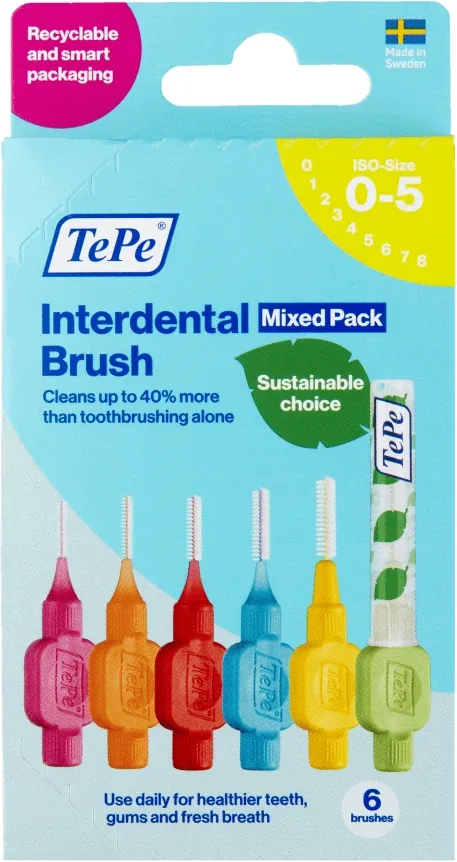 Periuțe de dinți interdentare TePe mărimea 0-5 Mix Pack, cutie de hârtie 6 buc — preț și oferte