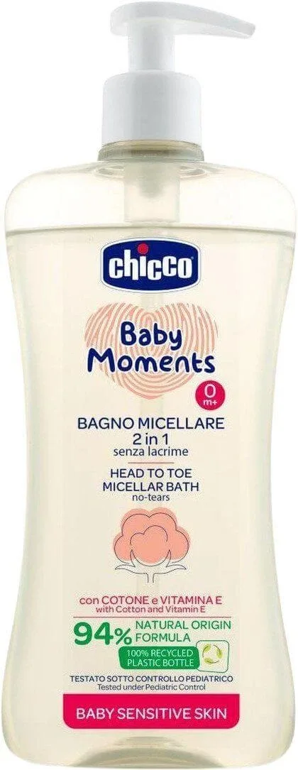 Chicco Șampon micelar pentru păr și corp cu dozator Baby Moments Sensitive 94% ingrediente naturale 500 ml — preț și oferte