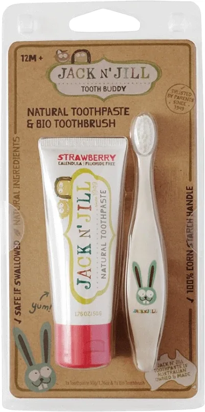 Jack N' Jill Jack N' Jill Set pastă de dinți naturală Strawberry + BIO periuță de dinți pentru copii Bunny 50 g — preț și oferte