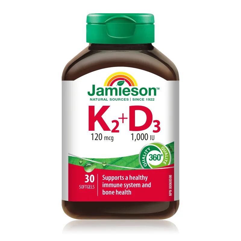 Vitamina K2 120 MCG + D3 1000UI, 30 capsule, Jamieson JAMIESON LABORATOIRES — preț și oferte