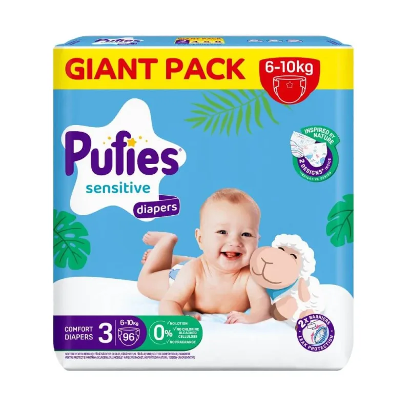 Scutece Sensitive Midi, Nr. 3, 6-10 kg, 96 buc, Pufies — preț și oferte