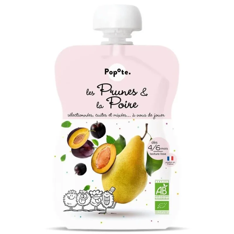 Piure Bio cu 73% Pere si 27% Prune, 4-6 luni, 120 g, Popote — preț și oferte
