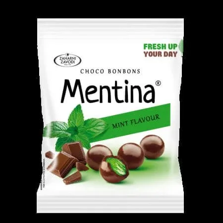 Jeleuri cu aroma de menta invelite in ciocolata neagra Choco Bonbons Mentina, 80 g, Zaharni Zavodi — preț și oferte