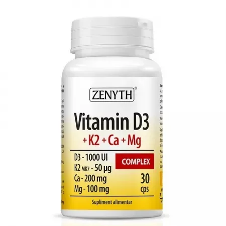 Vitamin D3+K2+Ca+Mg Complex, 30 capsule, Zenyth — preț și oferte