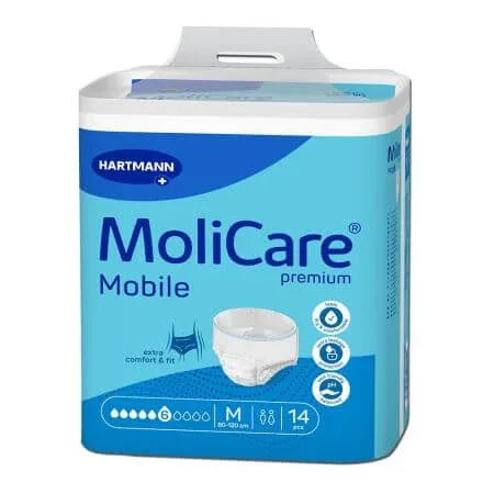 Slip pentru incontinentaurinara 6 picaturi MoliCare Premium Mobile, Marimeam M 80-120 cm, 14 bucati, Hartmann — preț și oferte