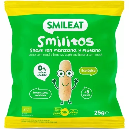 Pufuleti Smilitos Bio cu ulei de masline, banane si mere +8 luni, 25 g – Smileat — preț și oferte
