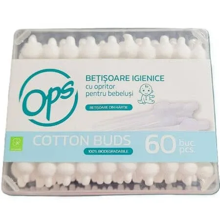 Betisoare igienice cu opritor pentru bebelusi, 60 bucati, Ops Oops — preț și oferte