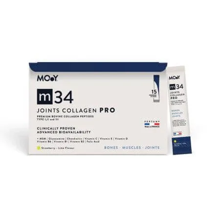 Colagen PRO bovin cu aroma de capsuni, lamaie si menta m34, 15 plicuri x 13 g, Molecules of Youth — preț și oferte