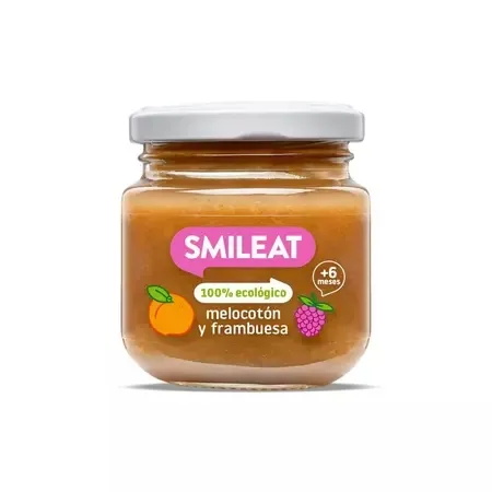 Piure Bio din piersici si zmeura +6 luni, 130 g – Smileat — preț și oferte