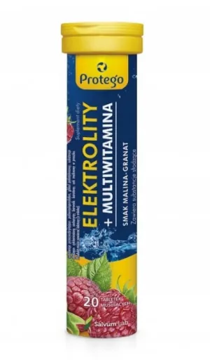 Protego Elektrolity + Multivitamine aromă de zmeură-granat, 20 comprimate efervescente