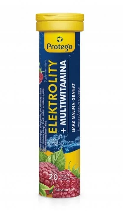 Protego Elektrolity + Multivitamine aromă de zmeură-granat, 20 comprimate efervescente — preț și oferte
