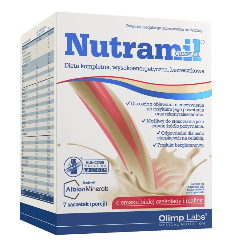 Olimp Nutramil Complex, preparat nutritiv, ciocolată albă cu aromă de zmeură, 72 g x 7 pliculețe Olimp Labs — preț și oferte