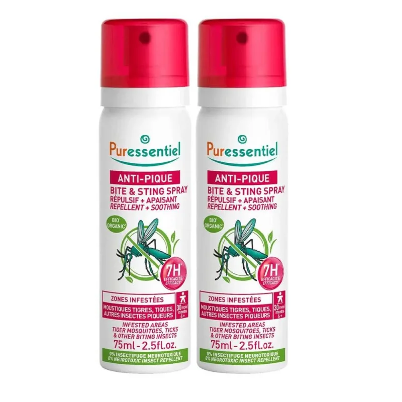 Puressentiel SOS Insect Repellent Spray calmant împotriva țânțarilor Adulți și copii 2x75ml — preț și oferte