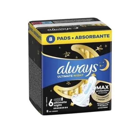 Absorbante de noapte Ultimate Night, 8 bucati, Always — preț și oferte