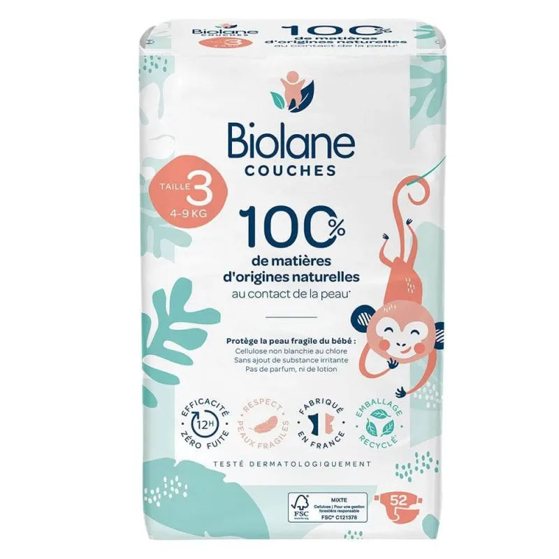 Biolane Naturals Scutece ecologice 4-9 kg Mărimea 3 52pcs — preț și oferte