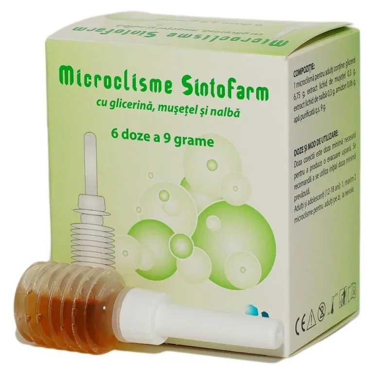 Microclisme pentru adulti cu musetel, glicerina si nalba, 6 bucati, Sintofarm — preț și oferte