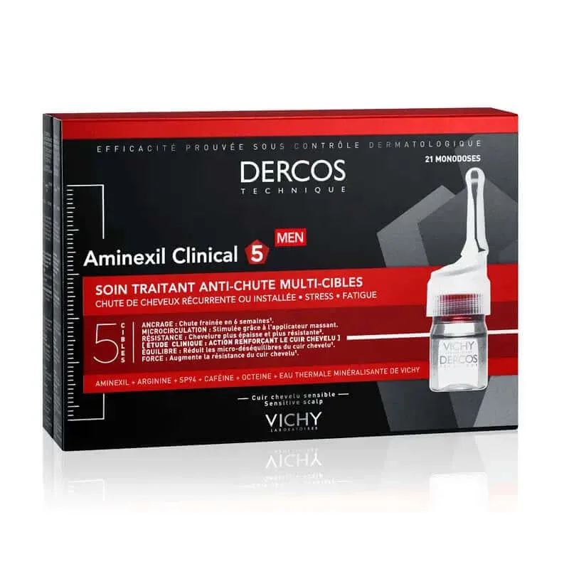 Vichy Dercos Aminexil Clinical 5 Anti-pierdere a părului Multi-Action pentru bărbați, 21 doze unice — preț și oferte