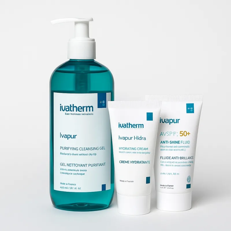 Pachet rutina completa ten acneic – Ivapur Gel Curatare + Ivapur Hidra + Ivapur SPF 50 IVATHERM — preț și oferte
