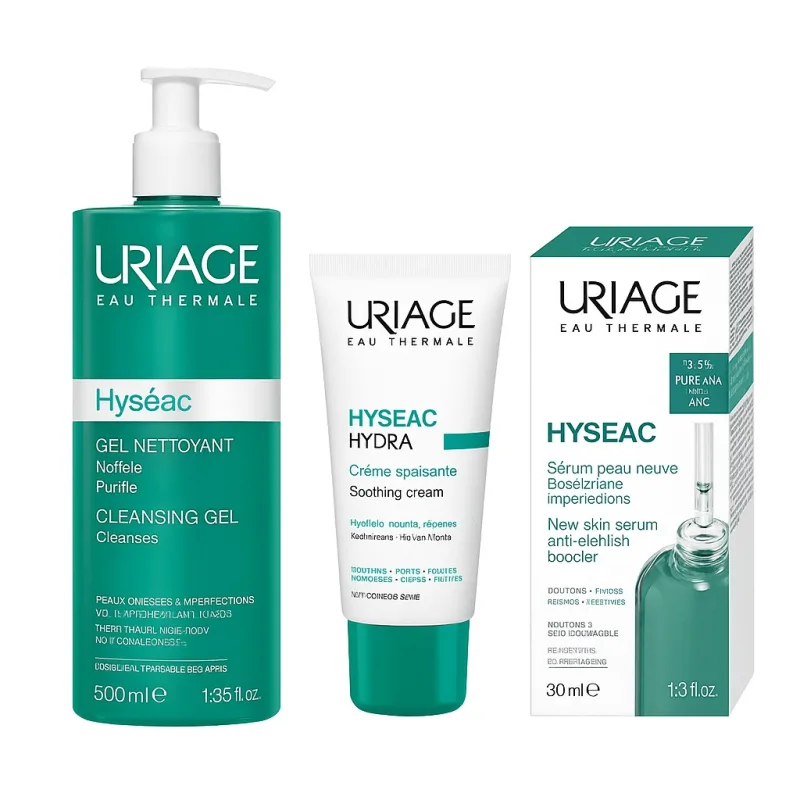 Pachet rutina completa Uriage Hyseac – Gel Curatare + Hydra + Serum Anti-imperfectiuni — preț și oferte