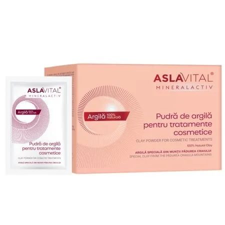 Pudra de argila pentru tratamente cosmetice Mineralactiv, 10 plicuri x 20 g, Aslavital — preț și oferte