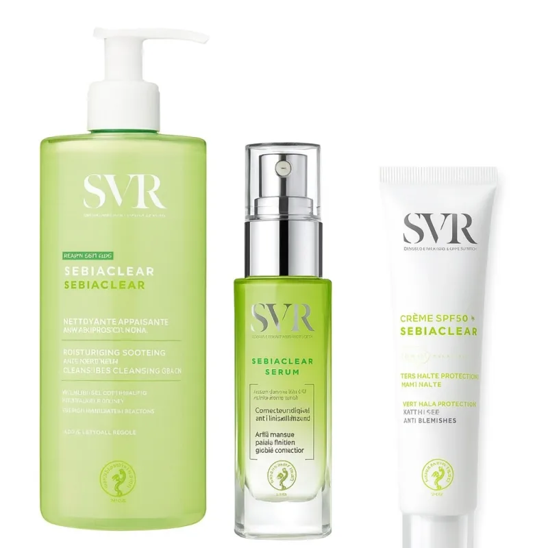 Pachet SVR Sebiaclear – Crema curatare + Serum corector + Crema SPF50 — preț și oferte