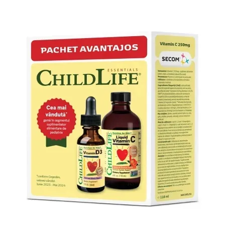 Kit de imunitate pentru copii ChildLife – Vitamina C 118.5 ml + Vitamina D3 29.6 ml, Secom — preț și oferte
