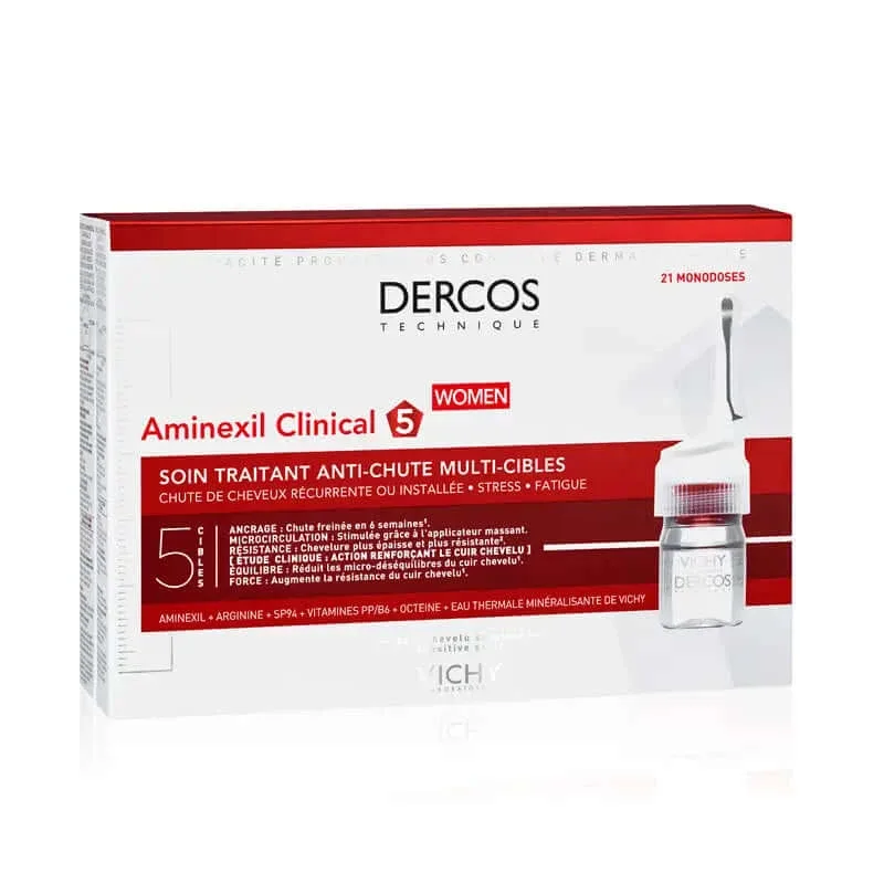 Vichy Dercos Aminexil Clinical 5 Anti-pierdere a părului Multi-Action pentru femei, 21 doze unice — preț și oferte