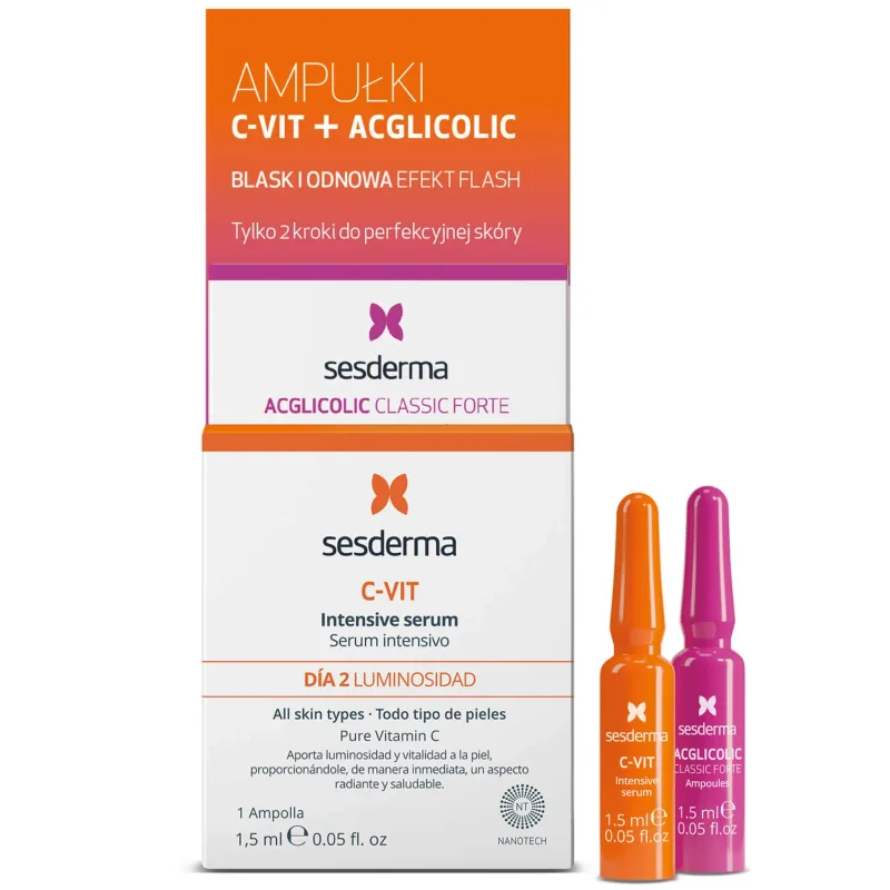 Sesderma Flash Effect, Acglicolic Classic Forte + C-Vit Ser Intensiv, 2 x 1.5 ml — preț și oferte