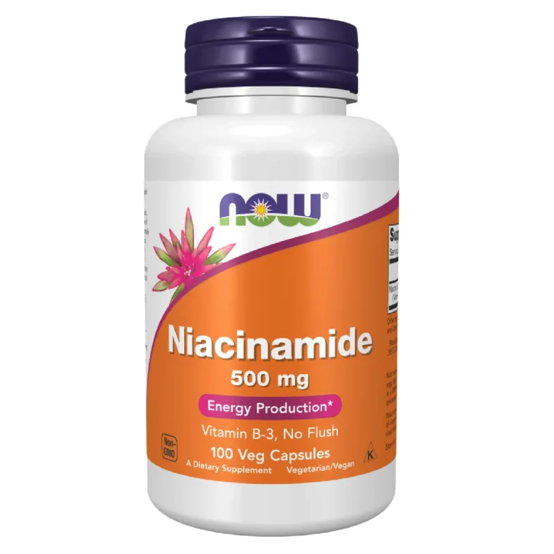Now Foods Niacinamidă 500 mg, vitamina B3, 100 capsule vegane — preț și oferte