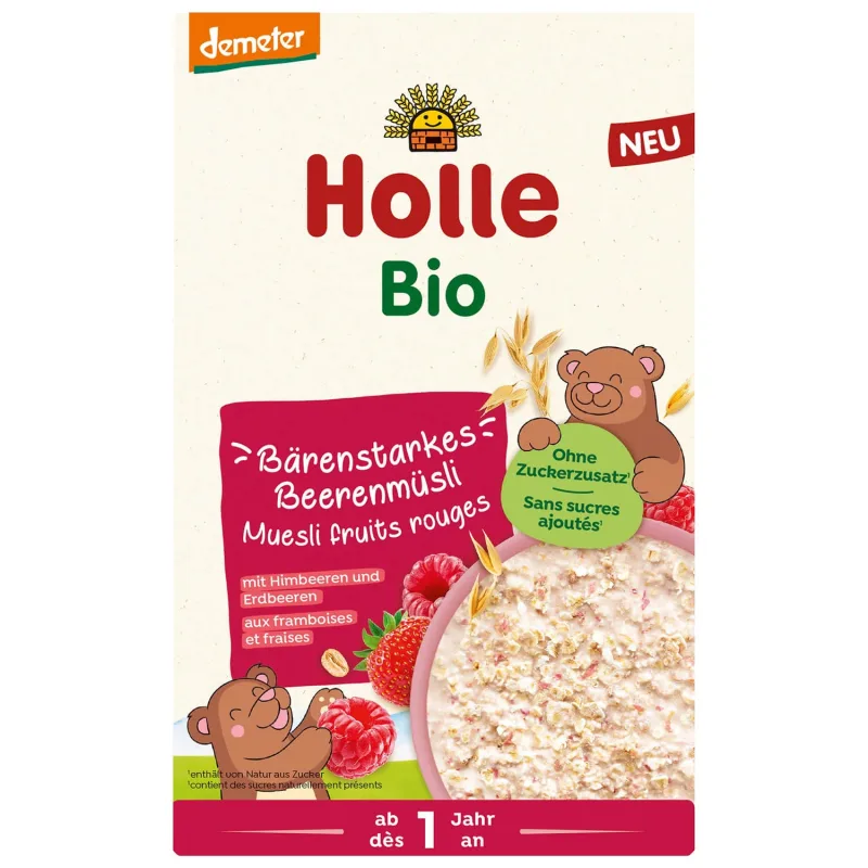 Holle Bio muesli porridge, zmeură și căpșuni, fără lapte, după 1 an, 200 g — preț și oferte