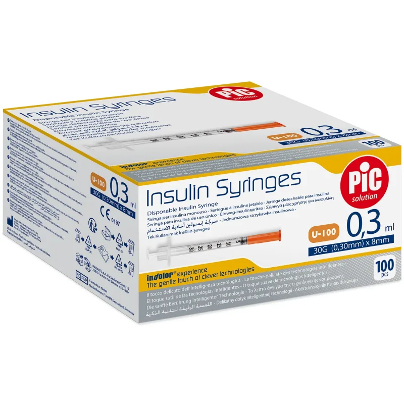 Seringi de insulină Pic Solution, seringă de insulină de 0,3 ml cu ac 31G (0,25 mm) x 8 mm, 100 bucăți Sirowa — preț și oferte