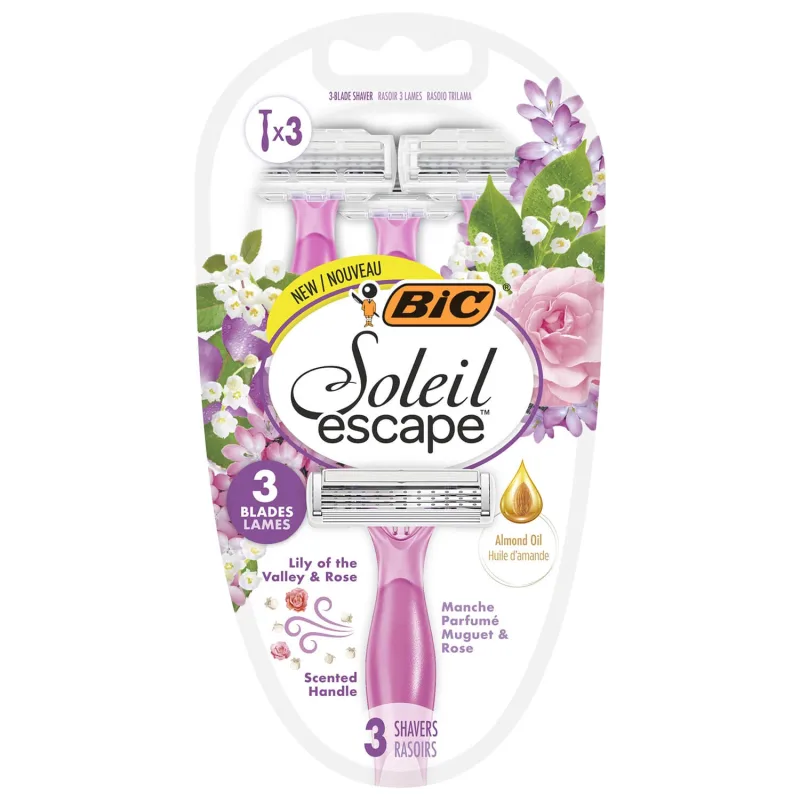 BIC Soleil Escape, aparat de ras pentru femei, de unică folosință, cu trei lame, Lily of the Valley & Rose, 3 bucăți — preț și oferte