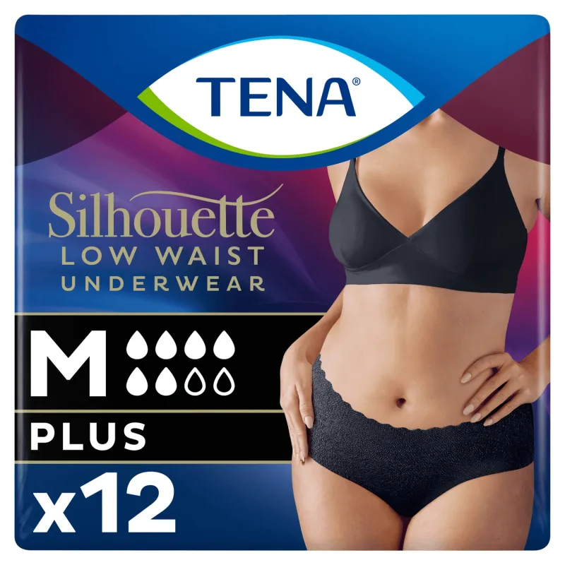 Tena Silhouette Plus Black, chiloți absorbanți discreți pentru femei, mărimea M, 12 bucăți — preț și oferte