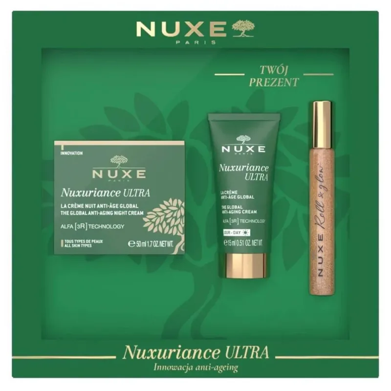 Set Nuxe Nuxuriance Ultra, cremă de noapte, 50 ml + cremă de zi, 15 ml + Huile Prodigieuse Or, roll on, 8 ml — preț și oferte