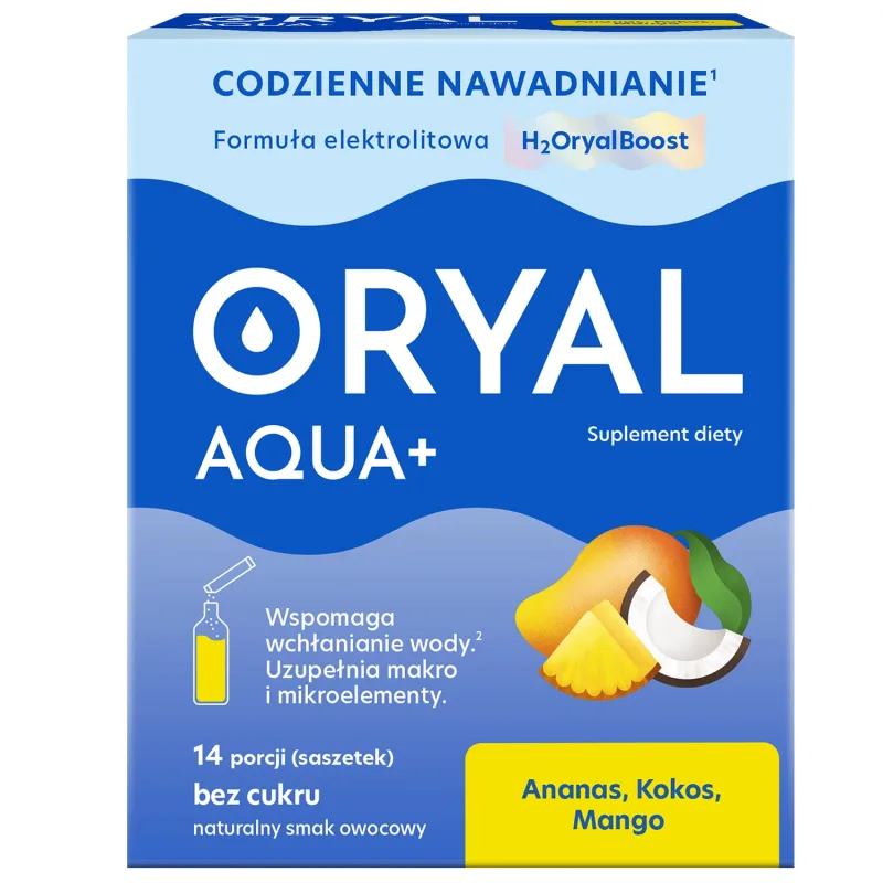 Oryal Aqua+ Ananas, nucă de cocos, mango, fără zahăr, 14 pliculețe USP — preț și oferte