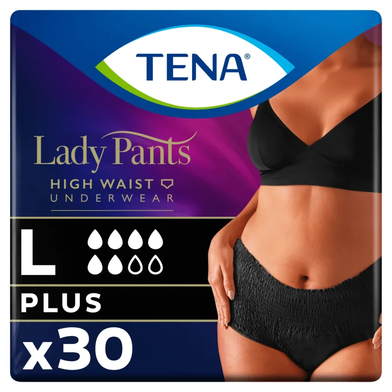 Tena Lady Pants Noir, chiloți absorbanți, mărimea L, 95-130 cm, Plus, 30 bucăți — preț și oferte