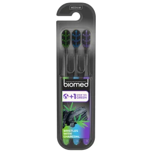 Biomed, periuță de dinți cu cărbune, medie, 3 bucăți
