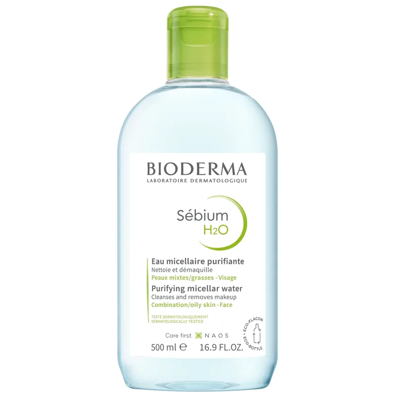 Bioderma Sebium H2O, loțiune micelară pentru ten gras, mixt și cu tendință acneică, 500 ml — preț și oferte