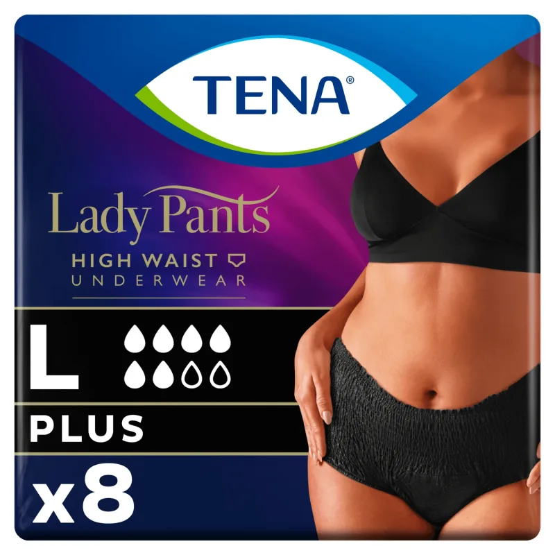 Tena Lady Pants Noir, chiloți absorbanți, mărimea L, 95-130 cm, Plus, 8 bucăți — preț și oferte