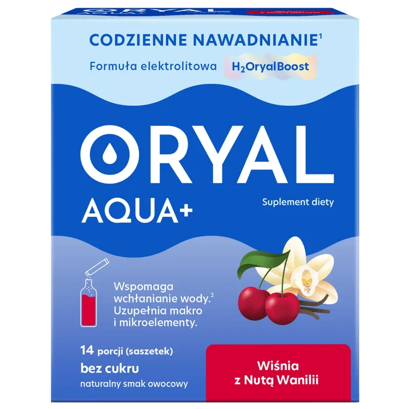 Oryal Aqua+ Cireșe cu un strop de vanilie, fără zahăr, 14 pliculețe USP — preț și oferte