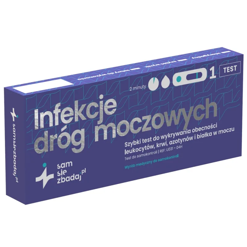 Examinează-te Infecții ale tractului urinar, test rapid pentru detectarea leucocitelor, sângelui, nitriților și proteinelor în urină, 1 buc — preț și oferte