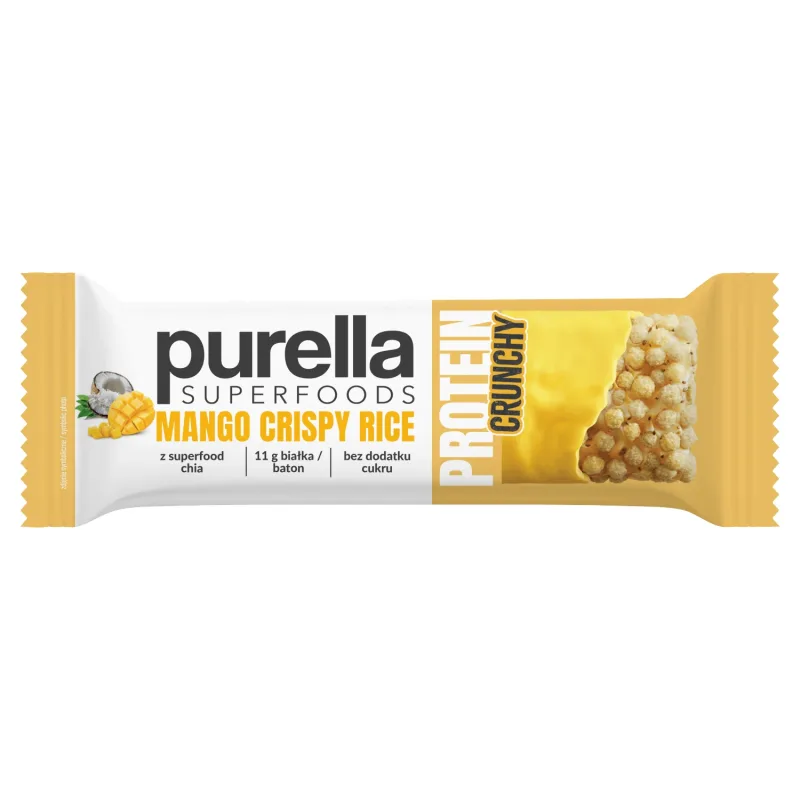 Purella Superfoods Protein Crunchy, baton de proteine, mango orez crocant, 45 g — preț și oferte