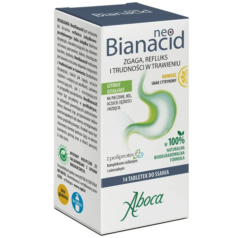 NeoBianacid, arsuri la stomac, reflux și dificultăți digestive, aromă de lămâie, 14 pastile ABOCA — preț și oferte