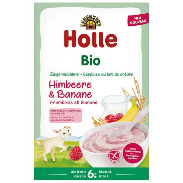 Holle Bio terci de orez, zmeură și banane cu lapte de capră, fără gluten, de la 6 luni, 200 g — preț și oferte