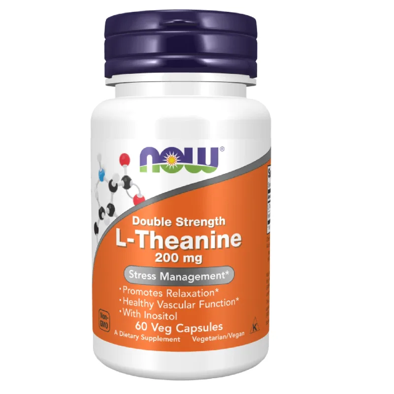 Now Foods L-teanină 200 mg, L-teanină, 60 capsule vegane — preț și oferte